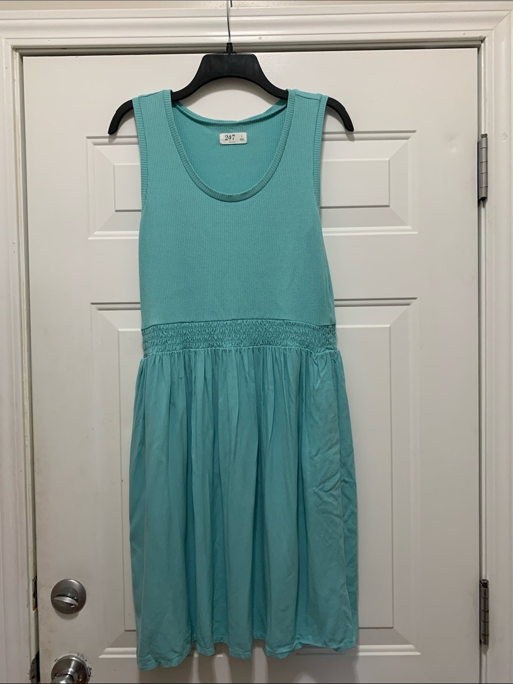 3/$15 Aqua or Robins Egg Blue Cotton & Rayon Knit Bodice Gathered Skirt Dress